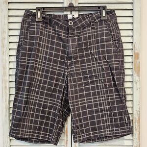 VTG Y2K SURPLUS PLAID PREPPY SHORTS Mens 30 Black/Gray Streetwear Surfer Skater